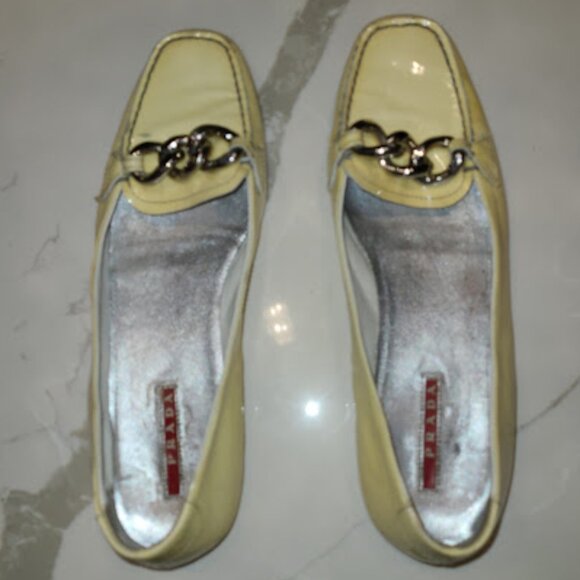 Prada *Vintage* 90s Yellow Patent Leather Logo Loafers EU 39.5/ US 9 or 9.5 - Picture 8 of 8